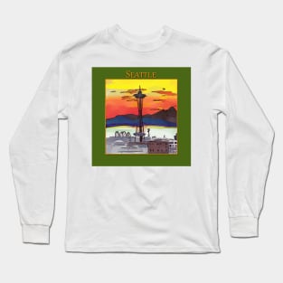 Stunning, intense red Seattle Sunset during wildfires in Canada Long Sleeve T-Shirt